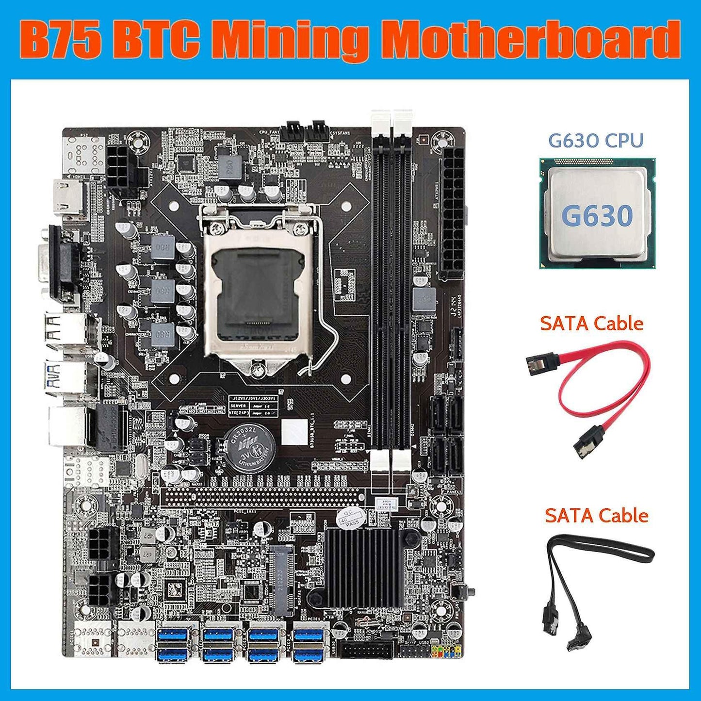 B75 Eth Mining Motherboard+g630 Cpu+2xsata Cable 8xpcie Usb Adapter