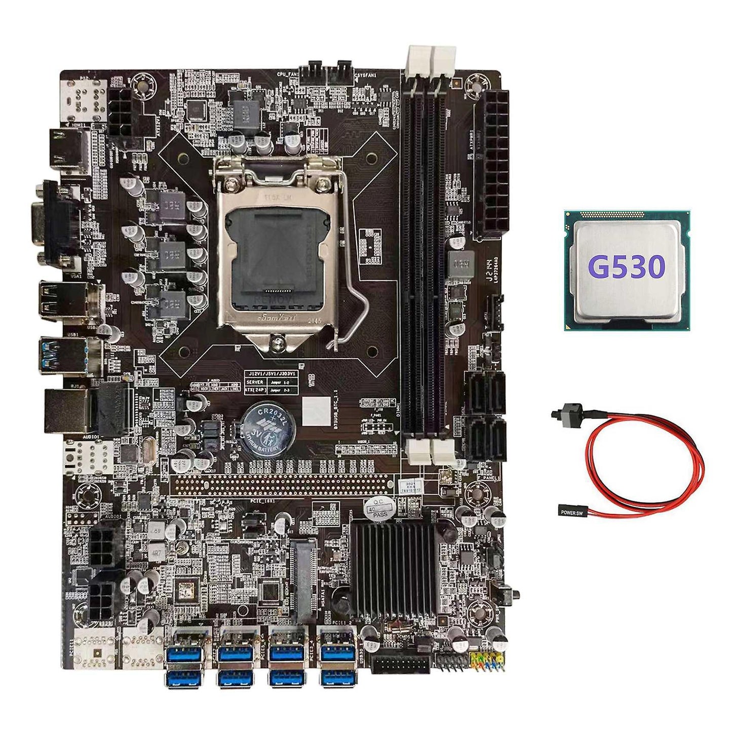 B75 Btc Mining Motherboard+g530 Cpu+switch Cable Lga1155 Usb Adapter