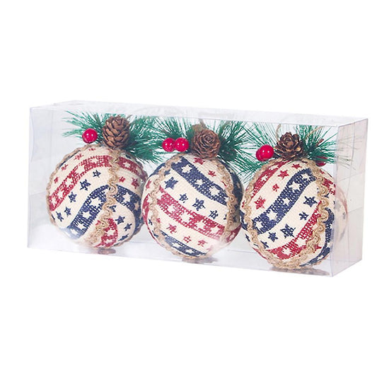 3pcs Red Plaid Painted Balls Christmas Tree Ornaments Gift Pvc Ball-e
