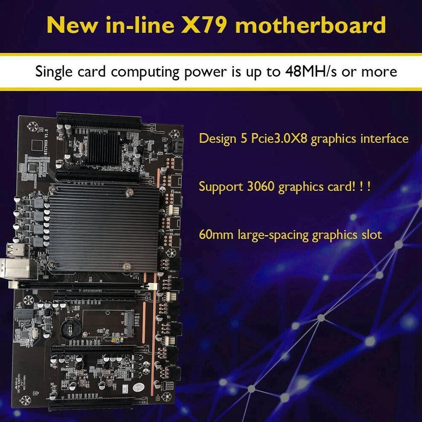 X79 H61 Btc Mining Motherboard 5x Pci-e Support 3060 E5 2630 V2 Cpu