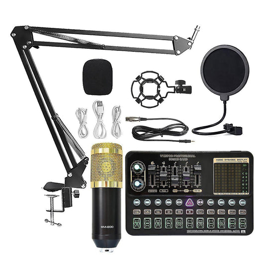 Condenser Microphone Bm800 V10 Pro Sound Card for Pc (black Gold)