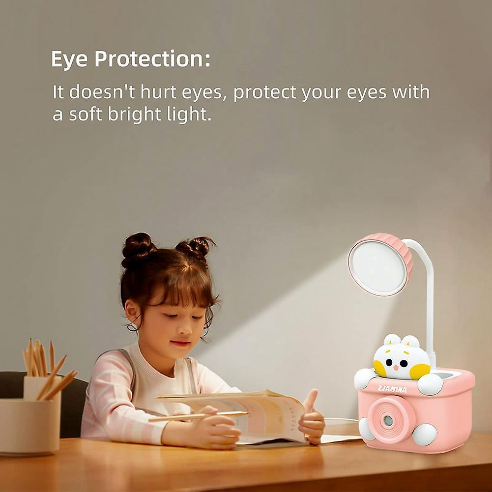 Cute Desk Lamp for Kids, with Pencil Cutting/pen Holder, (pink)
