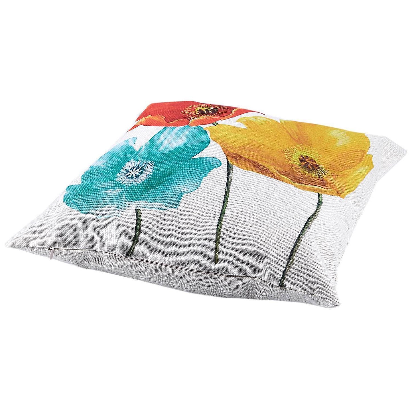 Flax Square Pillow Case Tricolor Poppy Flowers 45*45cm