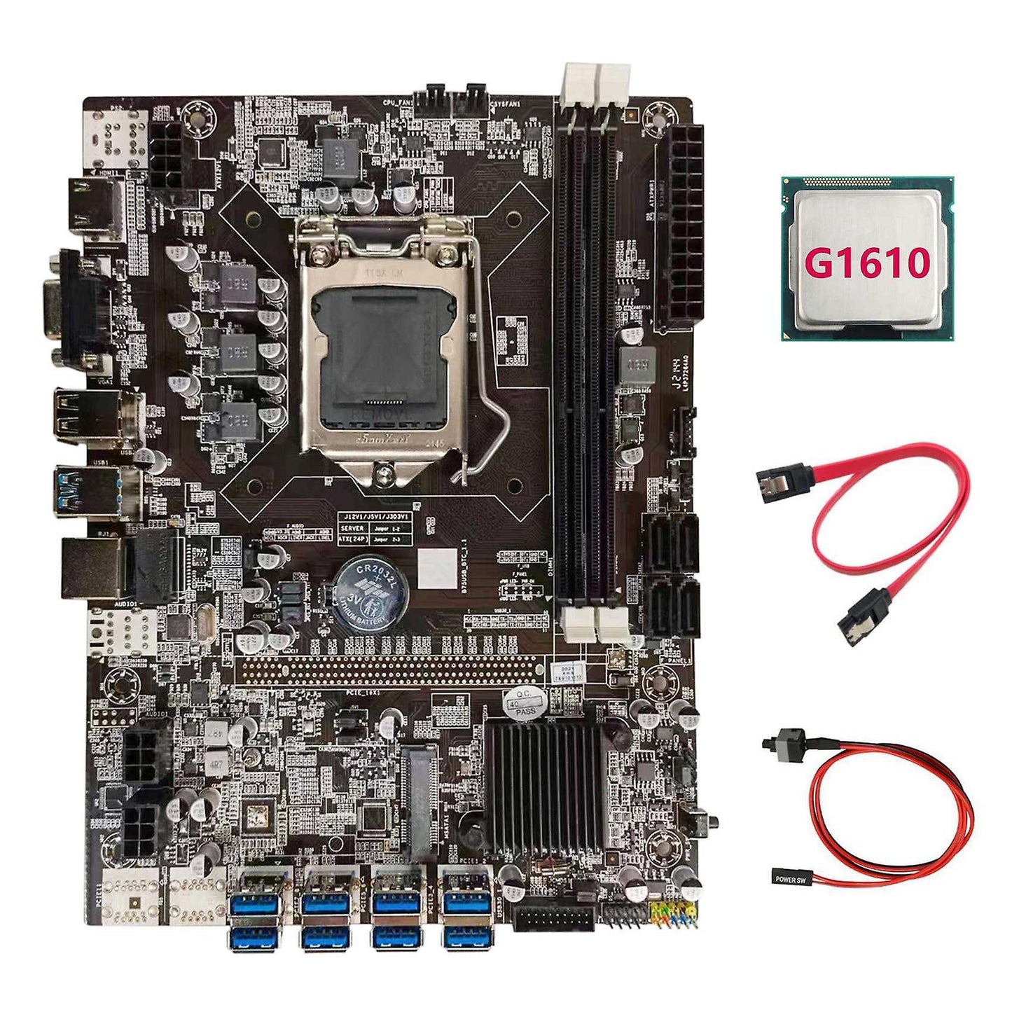 B75 Btc Mining Motherboard+g1610 Cpu+sata Cable+switch Cable Lga1155