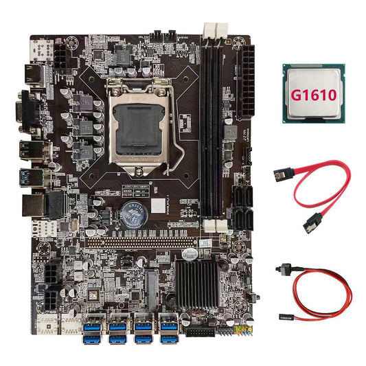 B75 Btc Mining Motherboard+g1610 Cpu+sata Cable+switch Cable Lga1155
