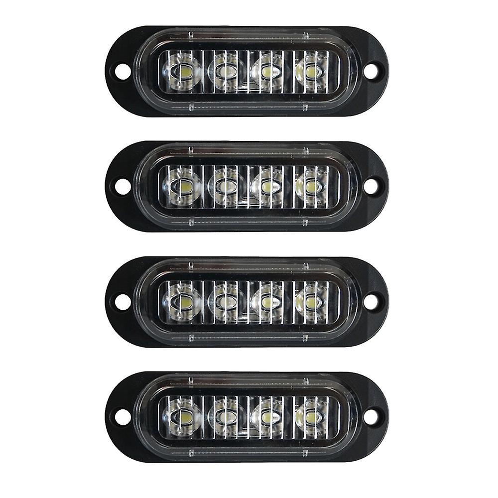 4pcs 4led Led Light Head Emergency Beacon Hazard Warning Light White