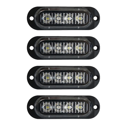 4pcs 4led Led Light Head Emergency Beacon Hazard Warning Light White