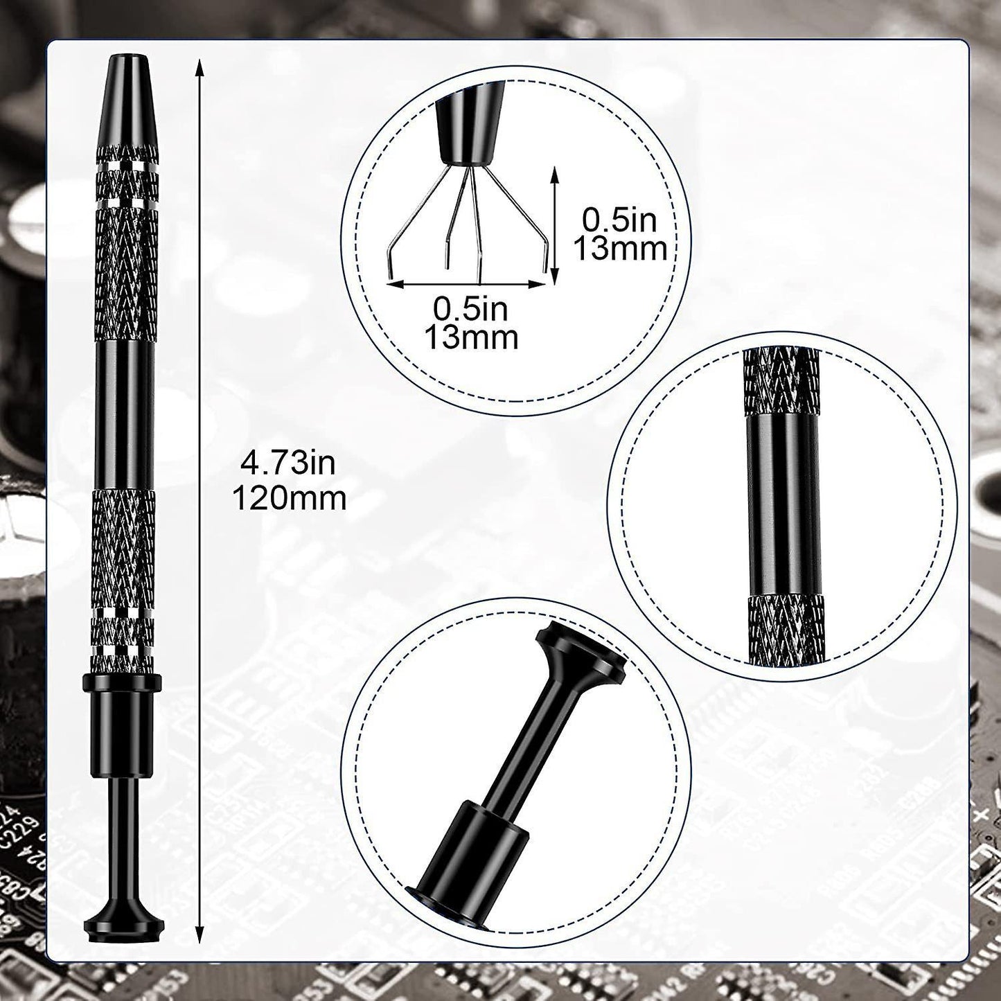 3 Pack 4-claw Pick Up Tool, for Ic Chip, Electronic Components, Black