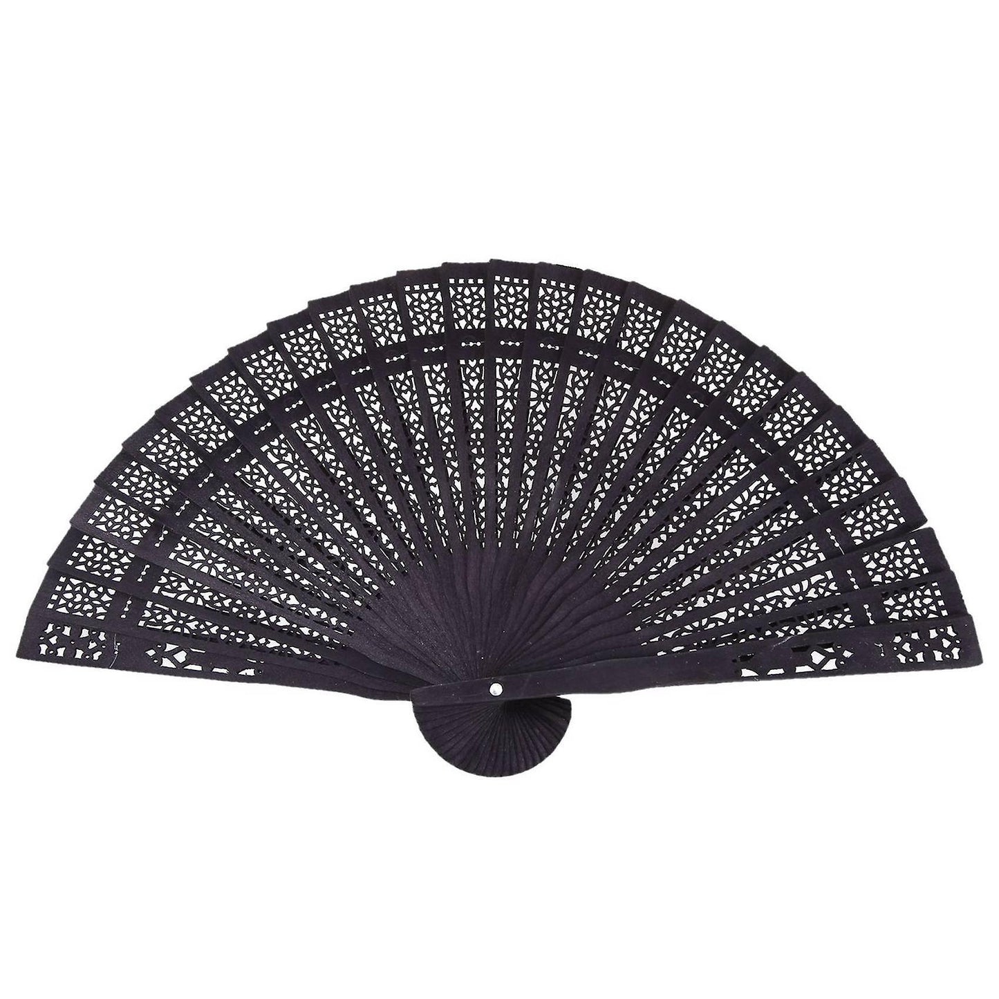 Black Plastic Frame Embroidery Floral Detail Folding Hand Fan