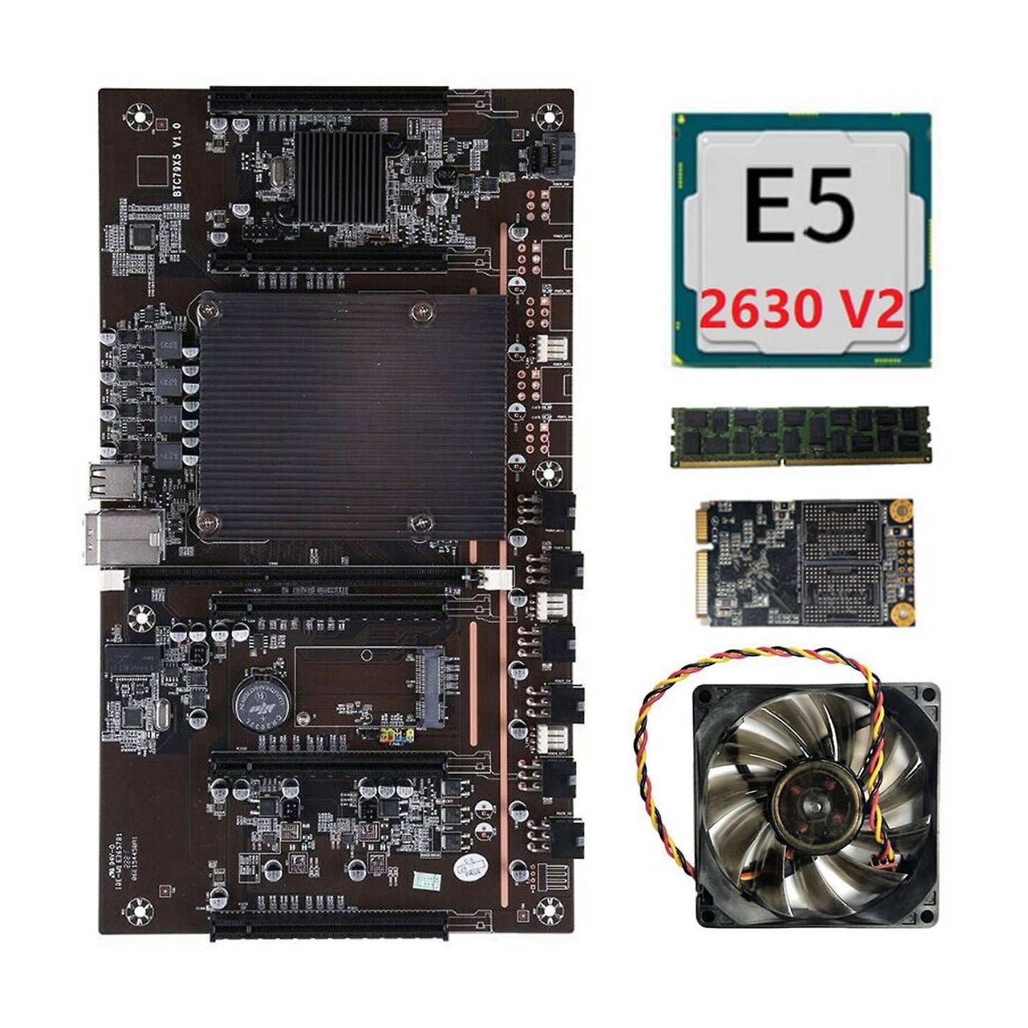 X79 H61 Btc Mining Motherboard 5x Pci-e Support 3060 E5 2630 V2 Cpu