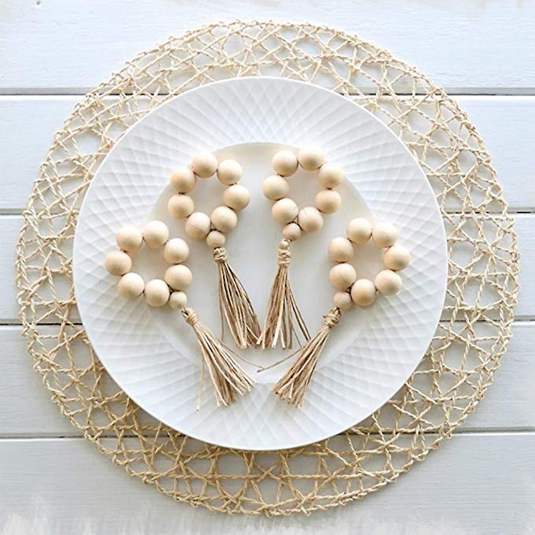 12pcs Wood Bead Napkin Rings with Tassels Rustic Weddings Home Decor