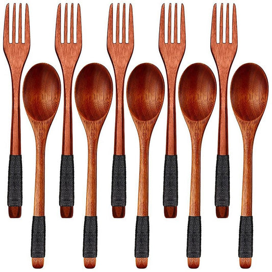 Wooden Spoons Forks Japanese Style Wooden Utensils Set (10 Pieces)