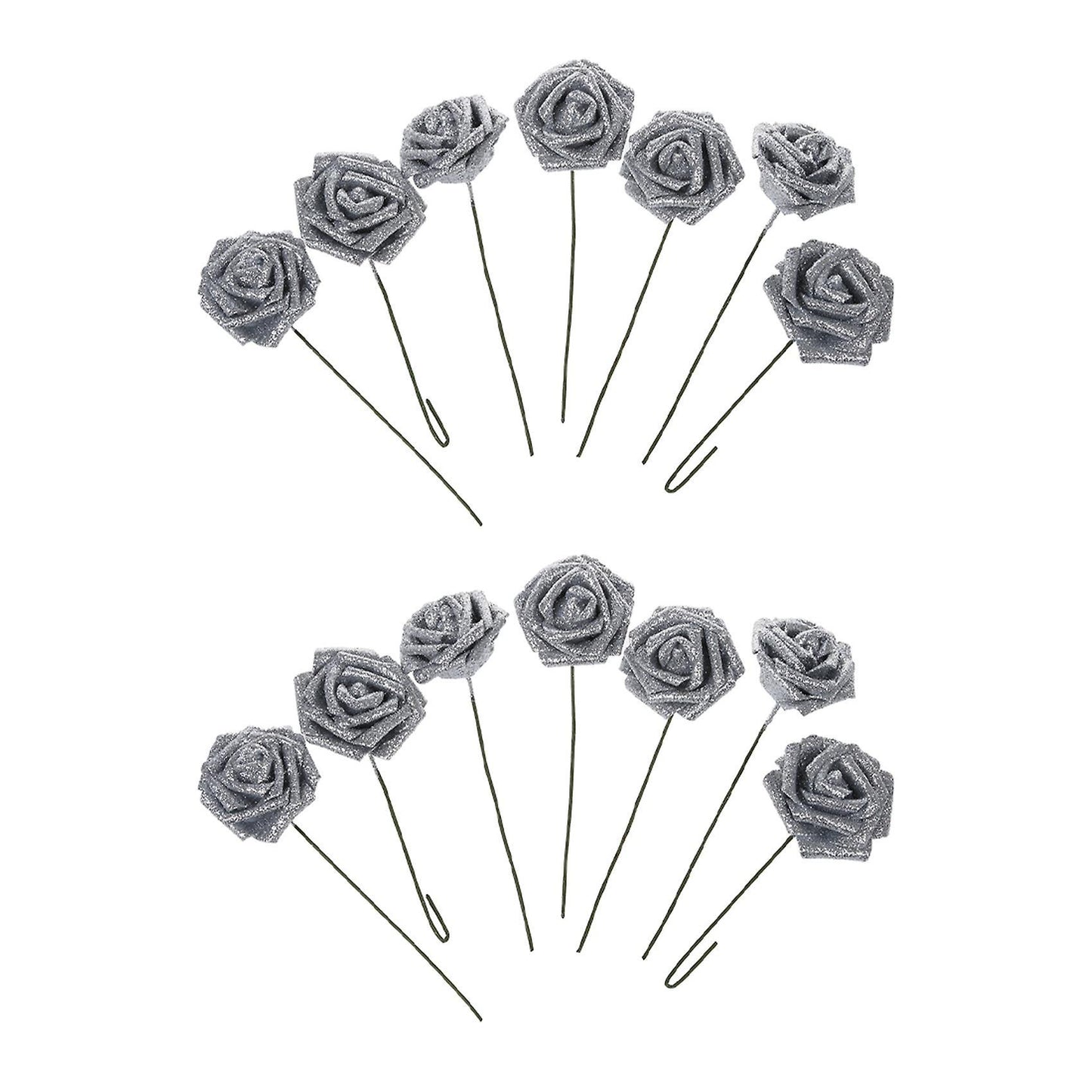 7 Foam Rose Artificial Flower Bridal Bouquet Silver