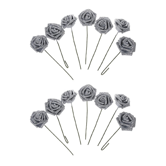 7 Foam Rose Artificial Flower Bridal Bouquet Silver