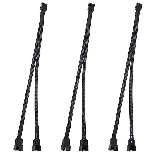 3pcs Pwm Fan Splitter Cable 2way 4pin Y Sleeved Extension Power Cable