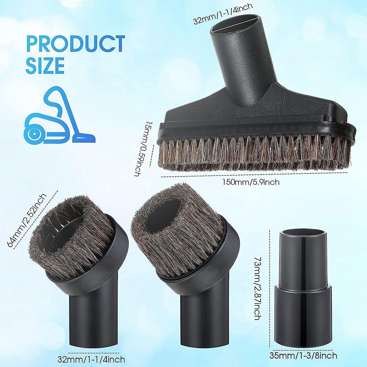 7 Pieces 25mm and 36mm Round Brush 5.9 Inch Floor Brush 1.25 Brush