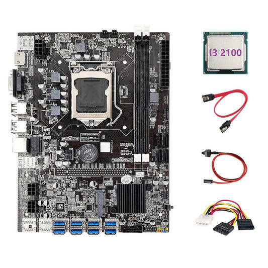 B75 Eth Mining Motherboard 8xpcie to Usb+i3 2100 Cpu+4pin to Sata