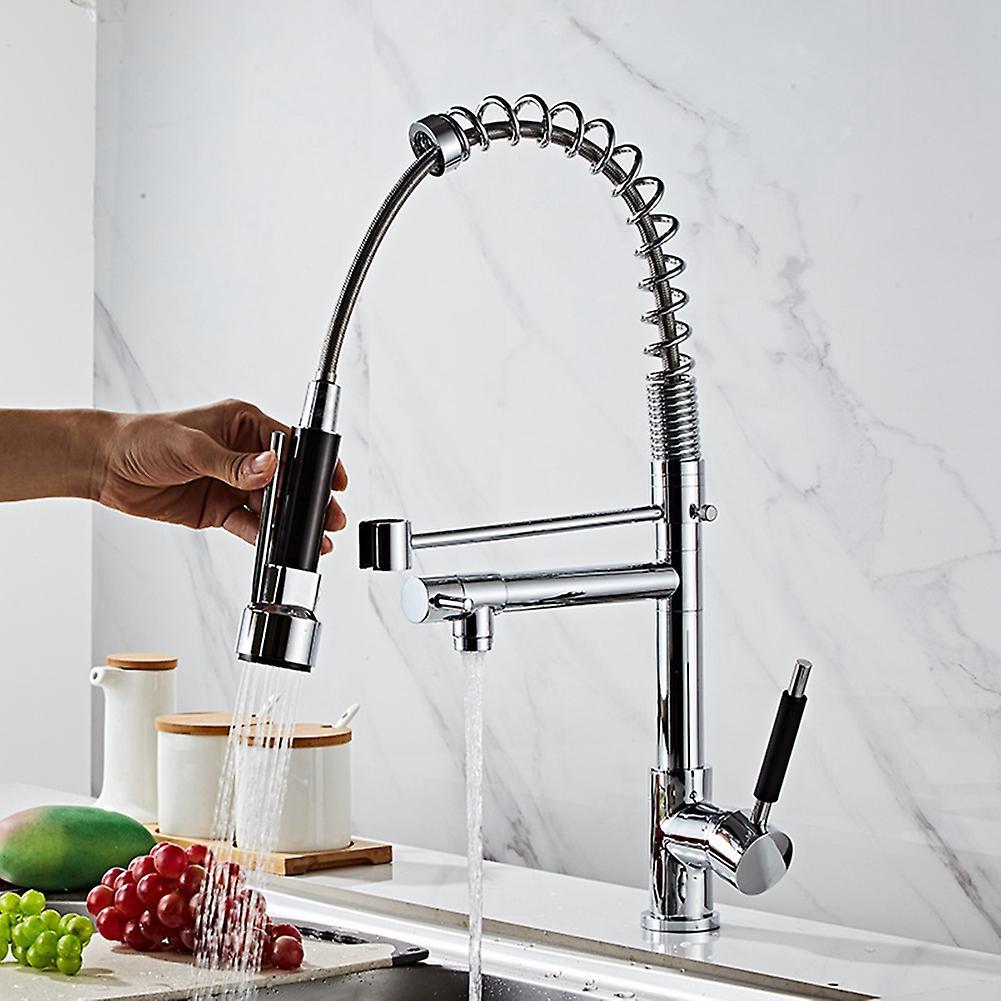 Chrome Kitchen Sink Faucet Swivel Handle Pull Down Spray Mixer Tap