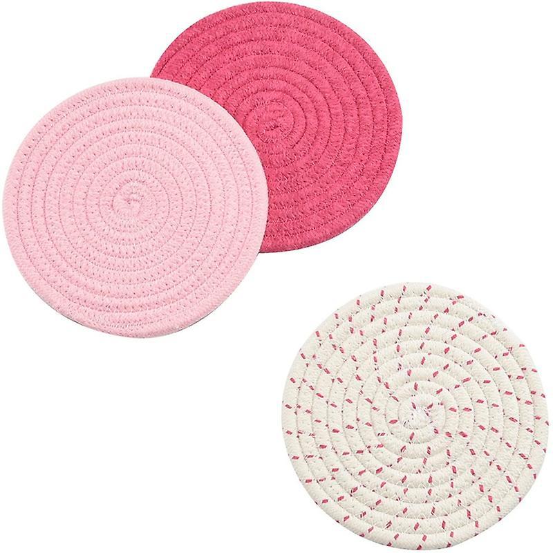 Potholders Trivets Set Thread Weave Coasters, for Baking Pink Series