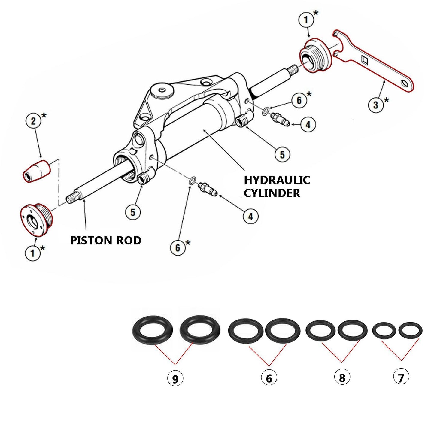 2x Automobile Front Hydraulic Steering Seal Rebuild Kit , with Wrench