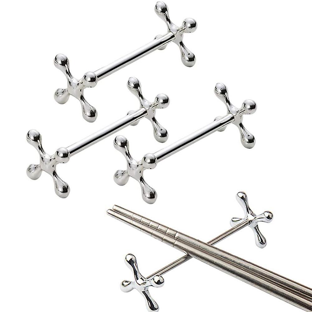 4 Pcs Zinc Alloy Chopsticks Stand Metal Craft Decoration (silver)