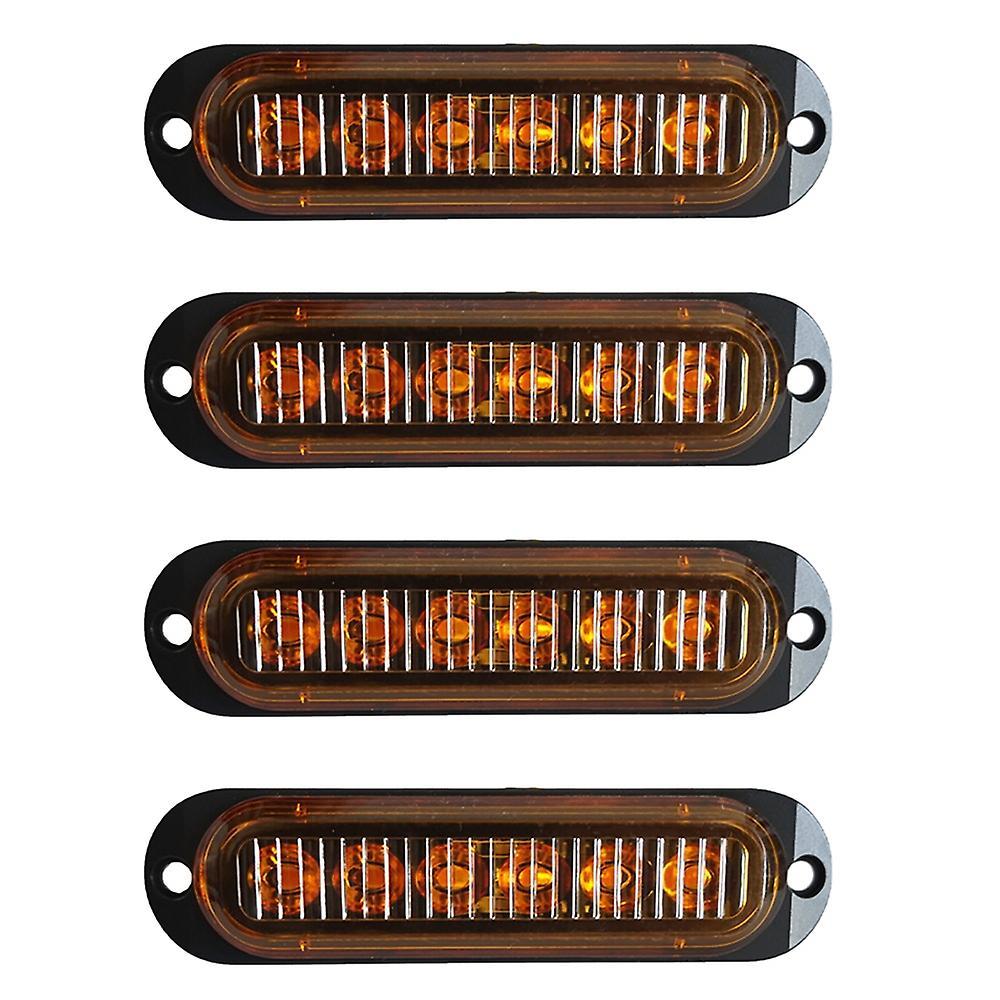 4pcs 6led Led Light Head Emergency Beacon Hazard Warning Light Orange