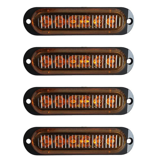 4pcs 6led Led Light Head Emergency Beacon Hazard Warning Light Orange