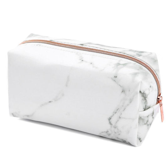White Marble Pu Stationery Pencil Case Makeup Bag with Rose Gold Zip