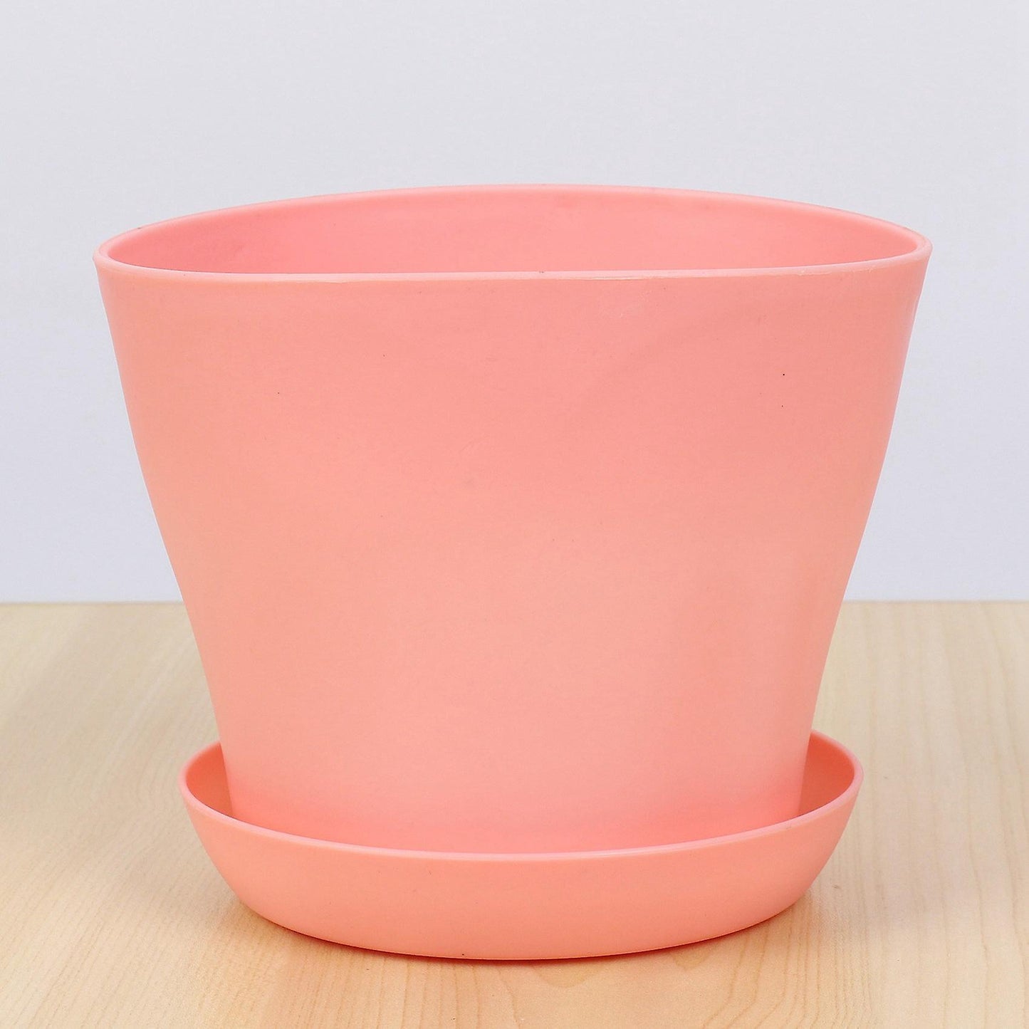 3x Plastic Plant Flower Pot with Tray Round Pink Upper Caliber 14cm