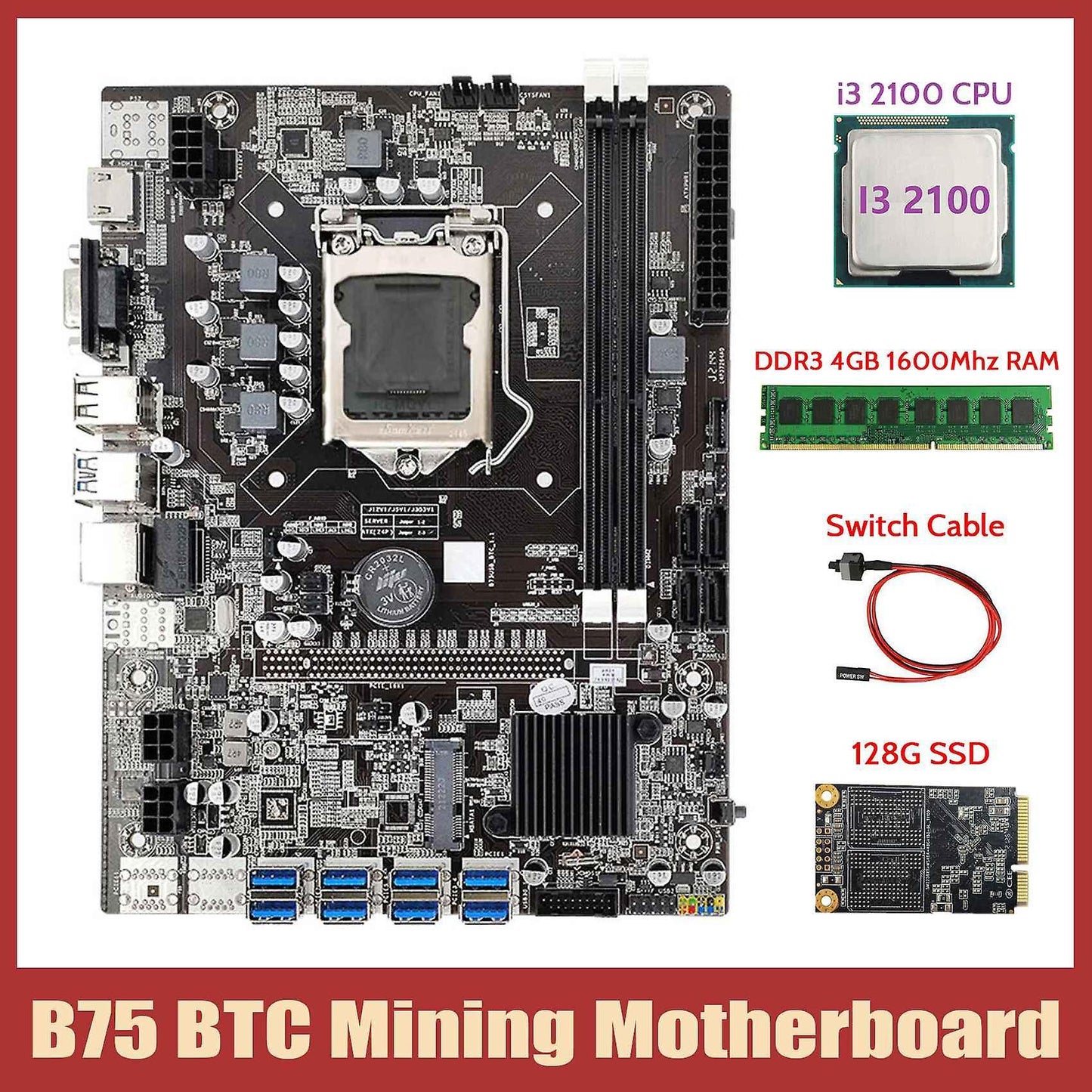 Motherboard+i3 2100 Cpu+ddr3 4gb 1600mhz Ram+msata Ssd+switch Cable