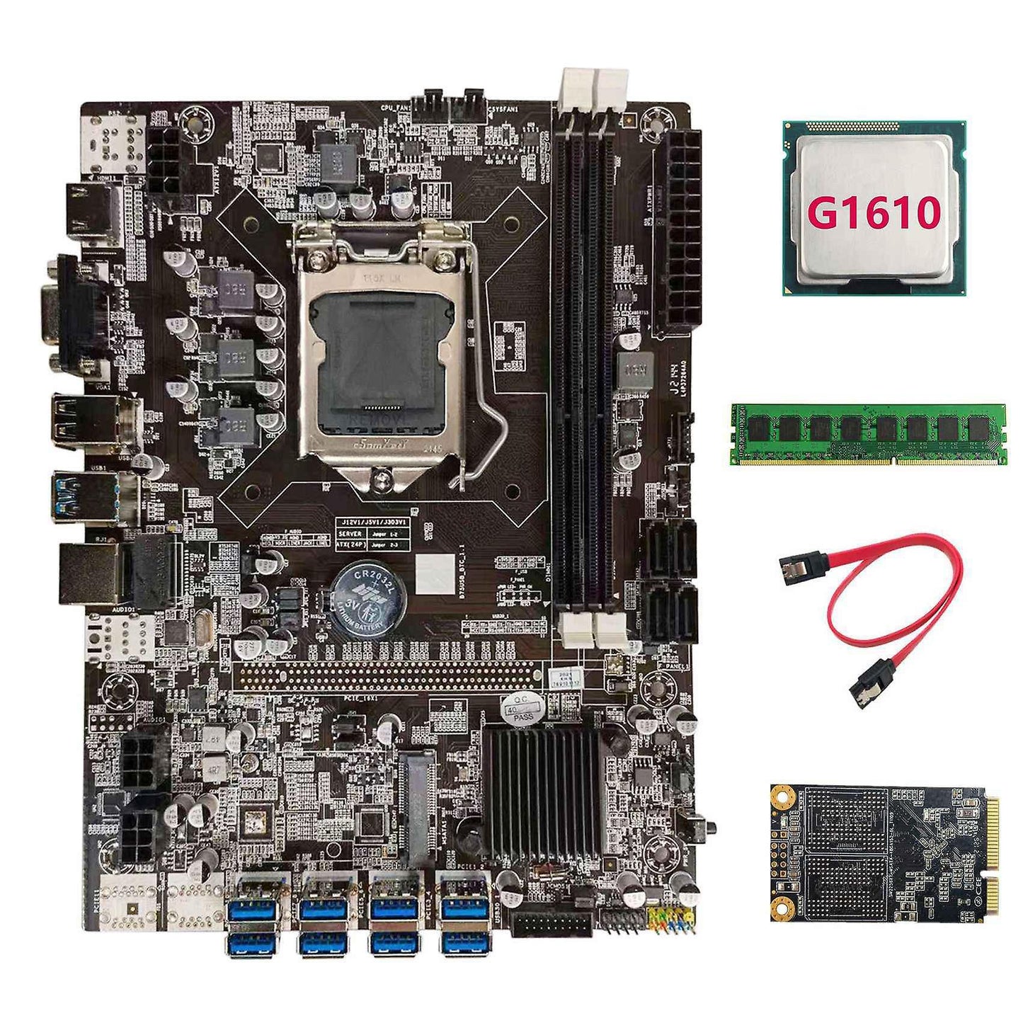 B75 Usb Btc Mining Motherboard+g1610 Cpu+ddr3 4gb 1600mhz Ram+128g