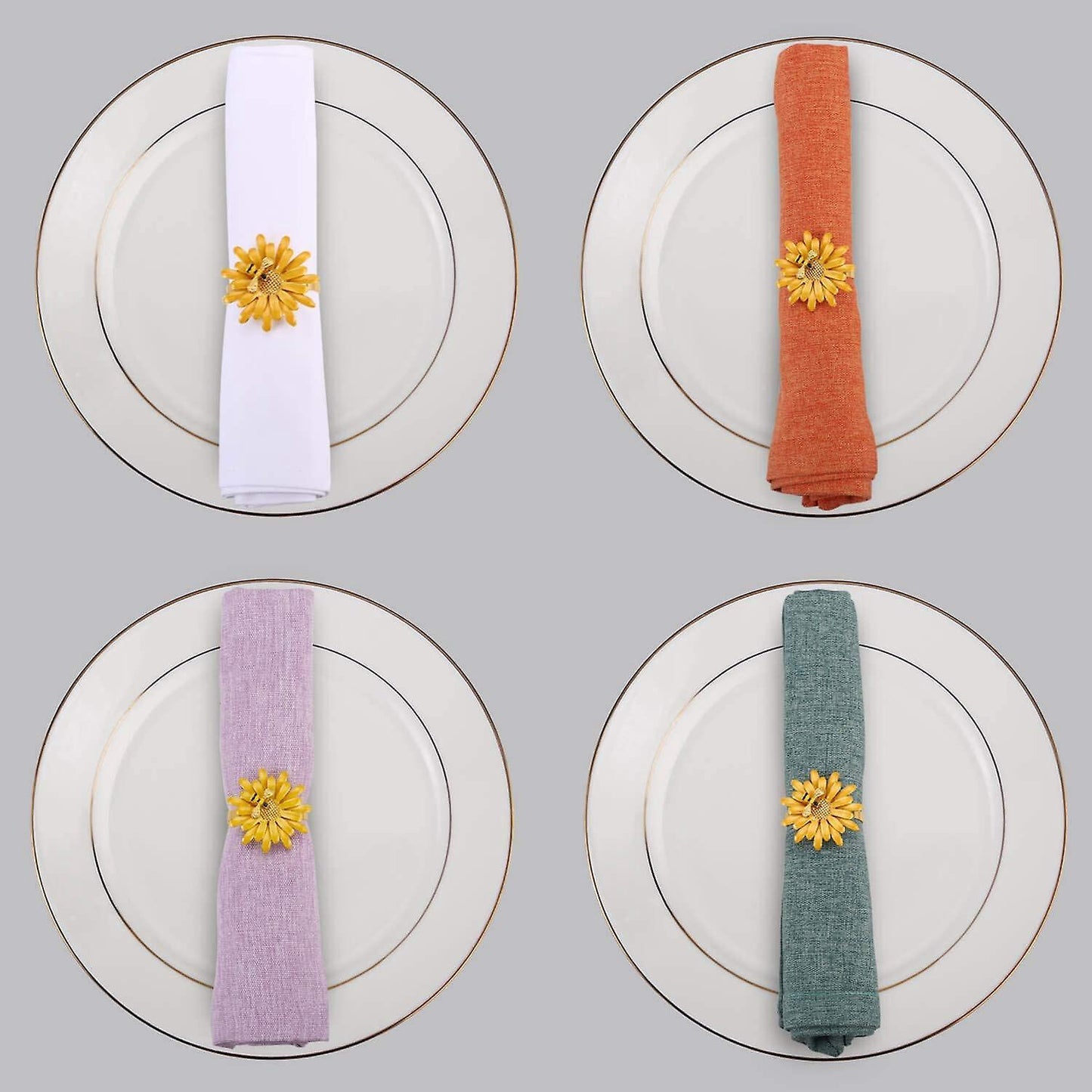 6 Pcs Daisy Napkin Rings Set,for Holiday Wedding Table Decorations