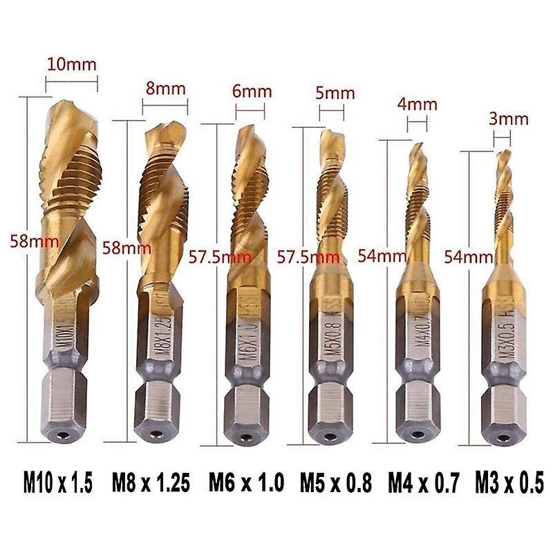 Drill Tap Bit, 6 Pack Combination Drill Tap Bit Set Screw Tapping Sae