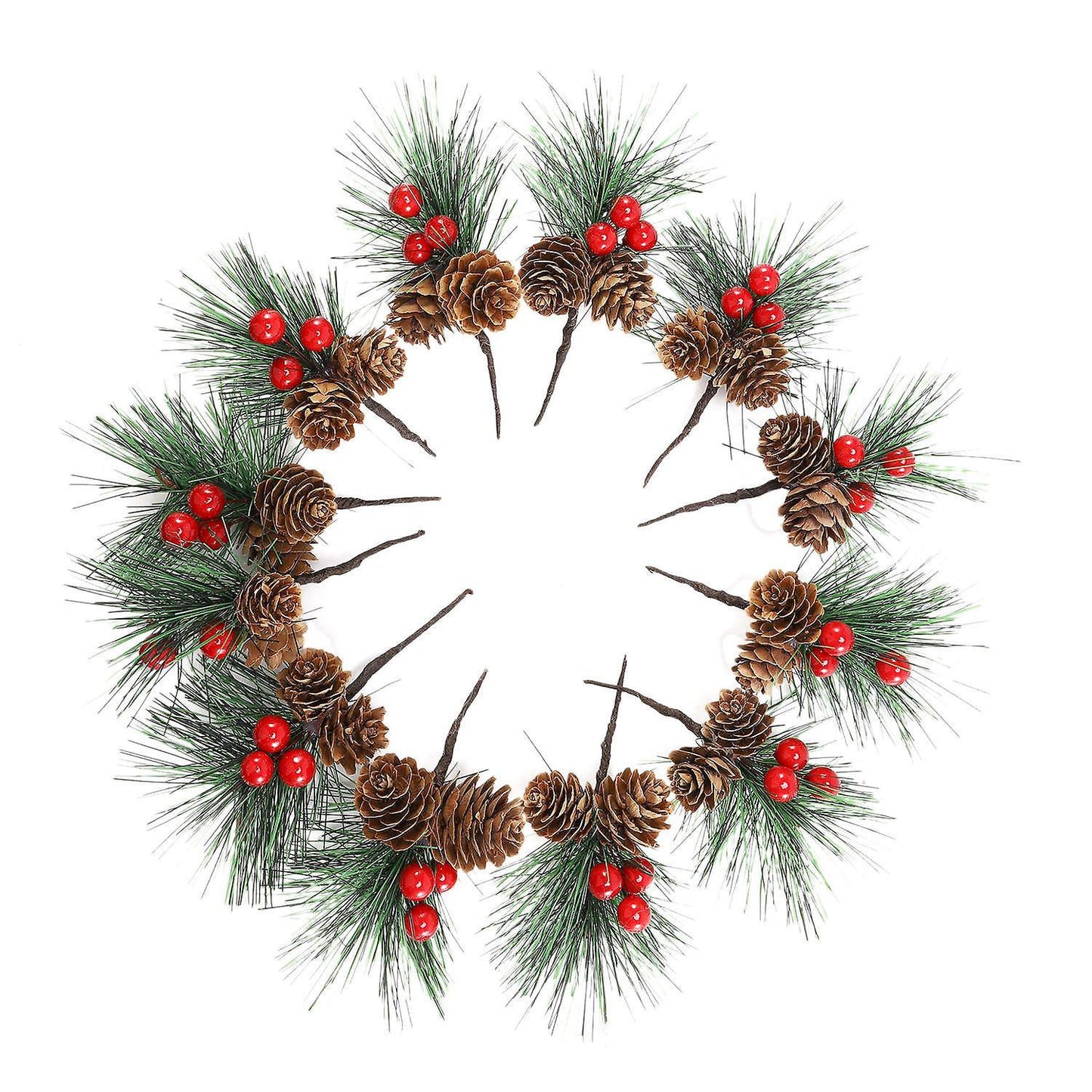 12 Pcs Artificial Pine Picks Mini Christmas Red Berries Decorations