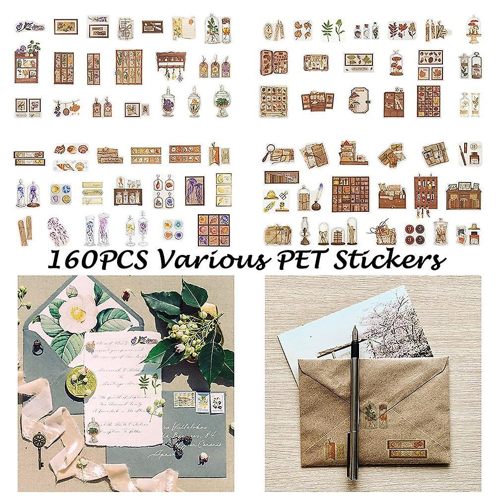 160pcs Vintage Scrapbook Stickers Pack, for Diy Craft Daily Planner