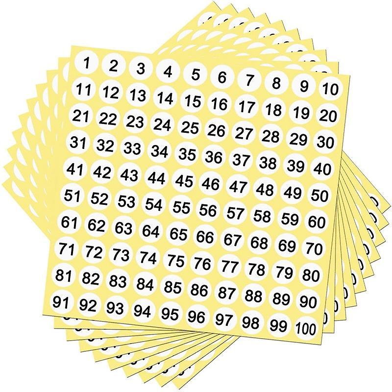 100 Sheets Number Labels Stickers 1-100 Numbers Round Stickers