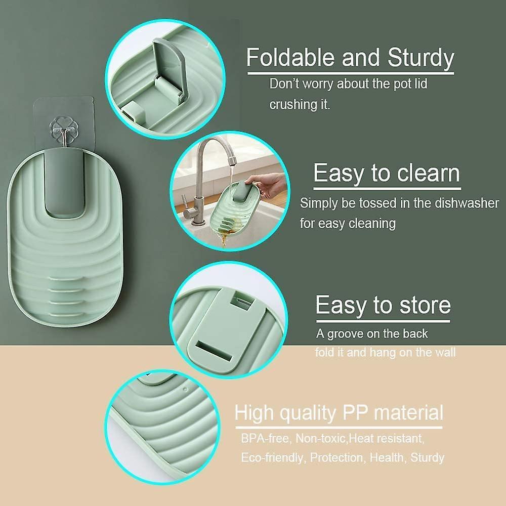 2pcs Foldable Lid and Spoon Rest with Drip Pad,spoon Holder (white)