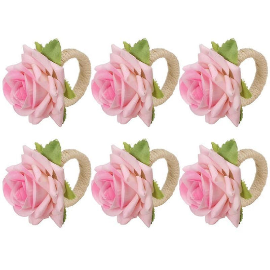 6pcs Handmade Flower Napkin Rings Faux Pink Rose Napkin Ring