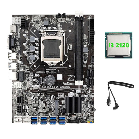 B75 Eth Mining Motherboard 8xpcie Usb Adapter+i3 2120 Cpu+sata Cable