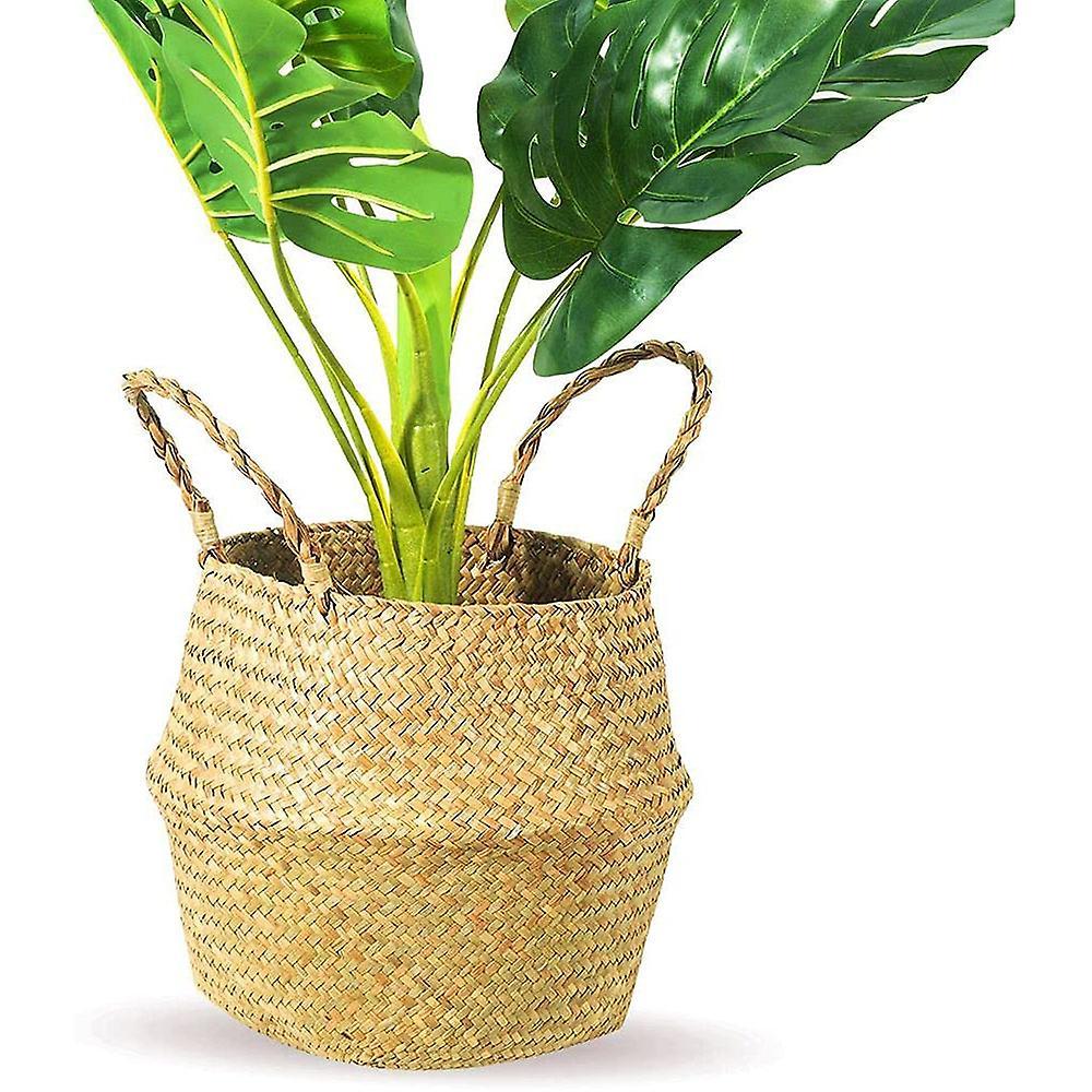 Plant Basket with Liner, Woven Seagrass Belly Baskets