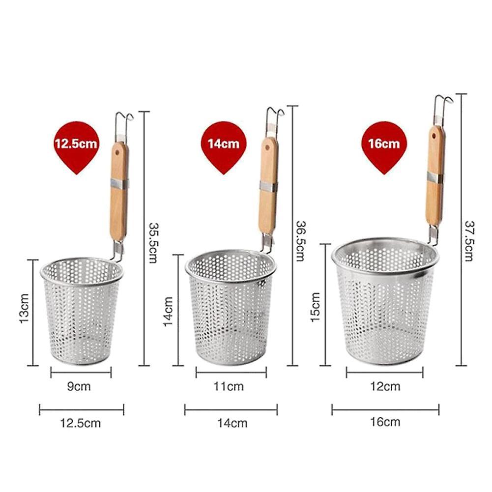 Stainless Steel Strainer Basket Wooden Handle Food Skimmer,12.5cm