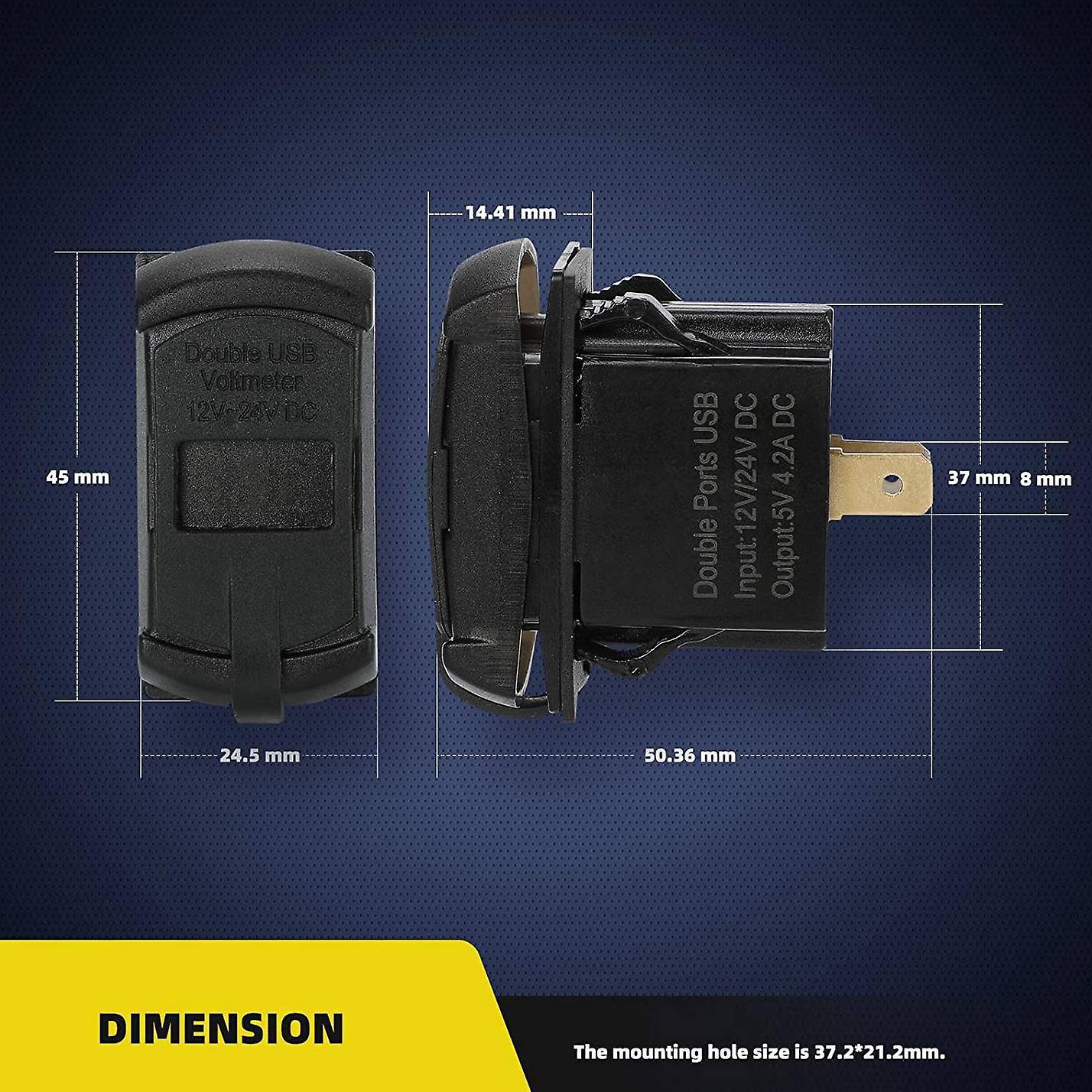 Dual Usb Rocker Switch Led Digital Voltmeter for Fast Charging