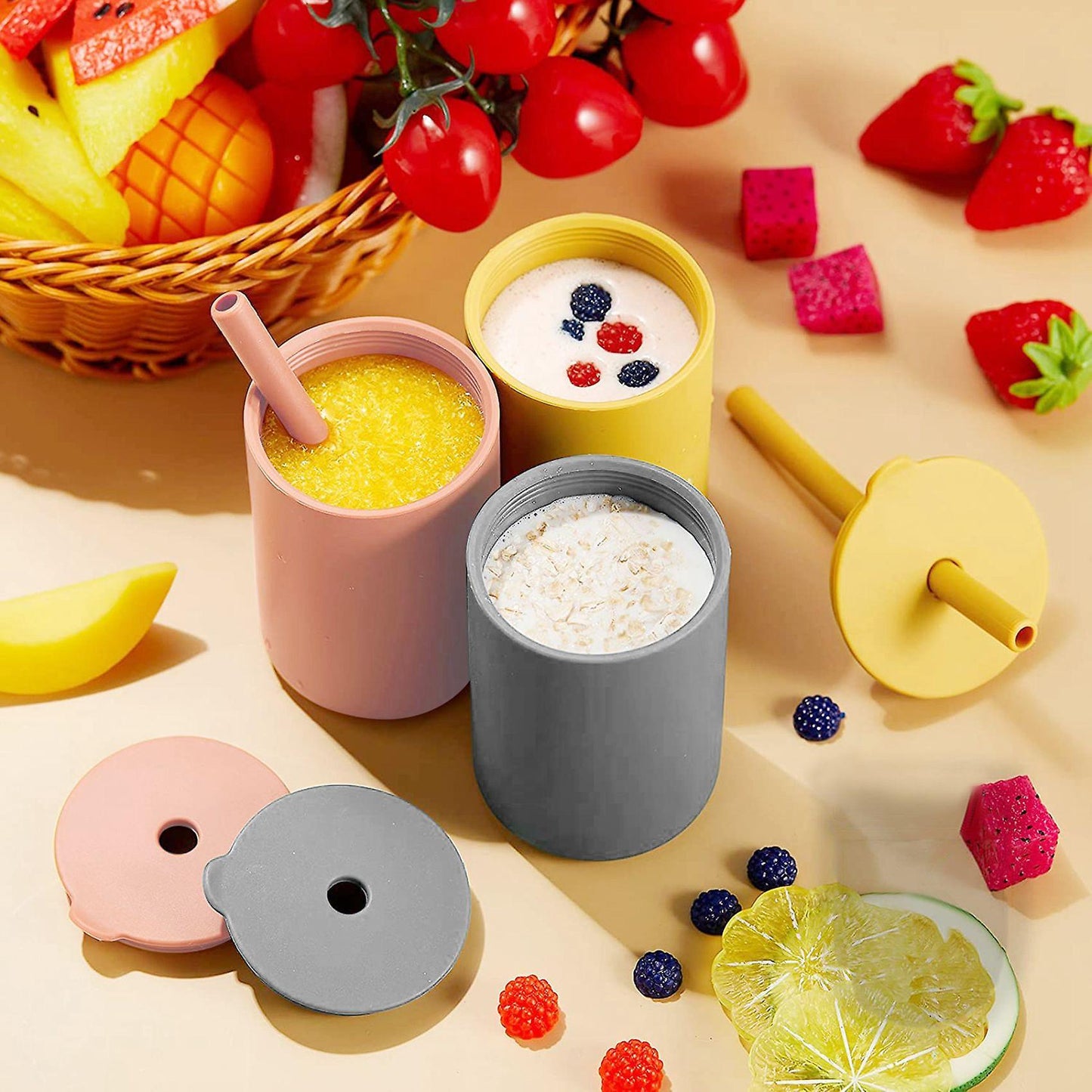Toddler Cup Kids Silicone Training Cup with Straw (creamy-white)