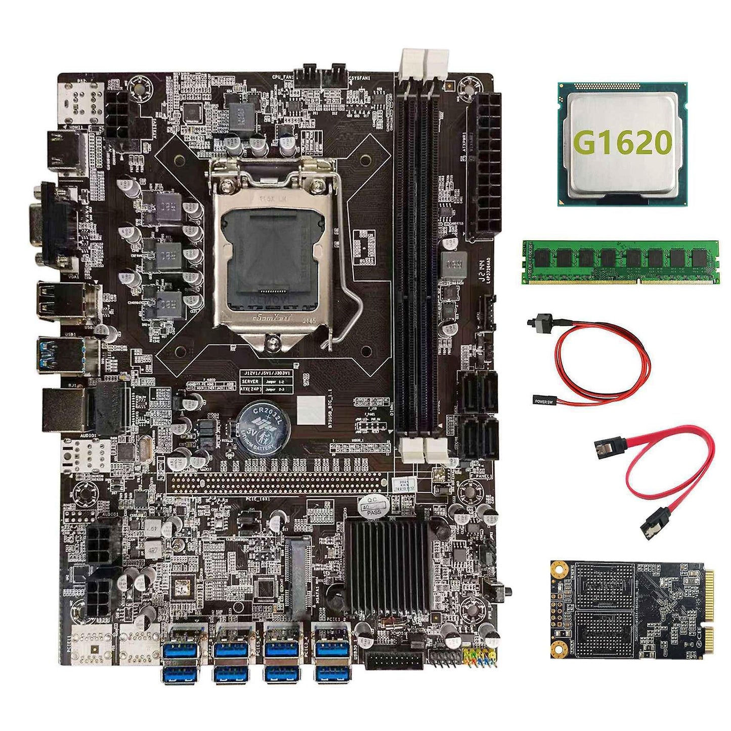 B75 Btc Mining Motherboard+g1620 Cpu+ddr3 4gb 1600mhz Ram+128g Ssd