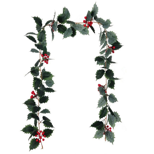 Christmas Garland Winter Red Berries Xmas Party-dark Green
