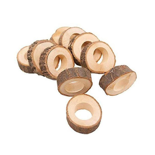10 Pcs Handcrafted Rustic Wooden Napkin Rings for Table Decoration