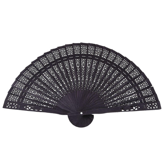 8 Inch Folding Original Wooden Hand Flower Bamboo Pocket Fan-black