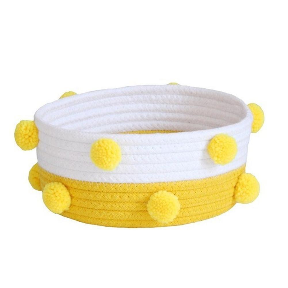 Household Pompon Storage Basket Woven Laundry Basket Yellow