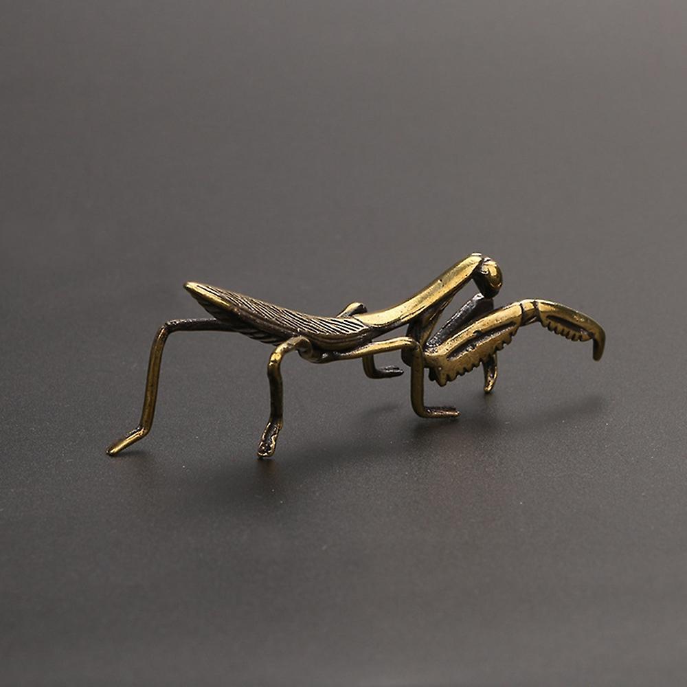 Copper Mantis Miniature Tea Pet Antique Insect Figurine Desk Decor