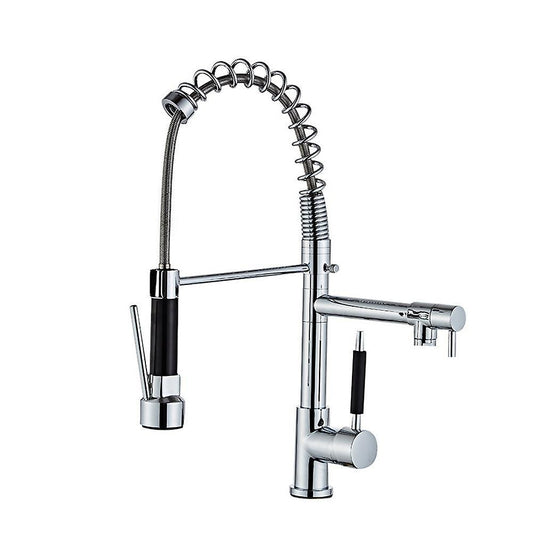 Chrome Kitchen Sink Faucet Swivel Handle Pull Down Spray Mixer Tap